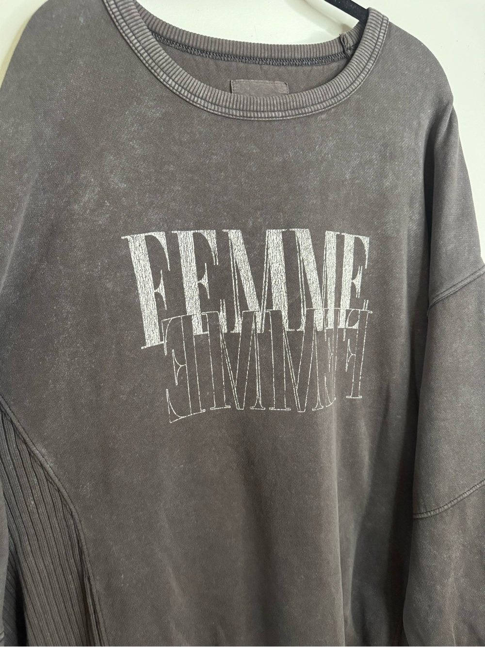 Aerie American Eagle Gray Acid Wash FEMME Oversized Crewneck Sweatshirt - XXL - Picture 2 of 5